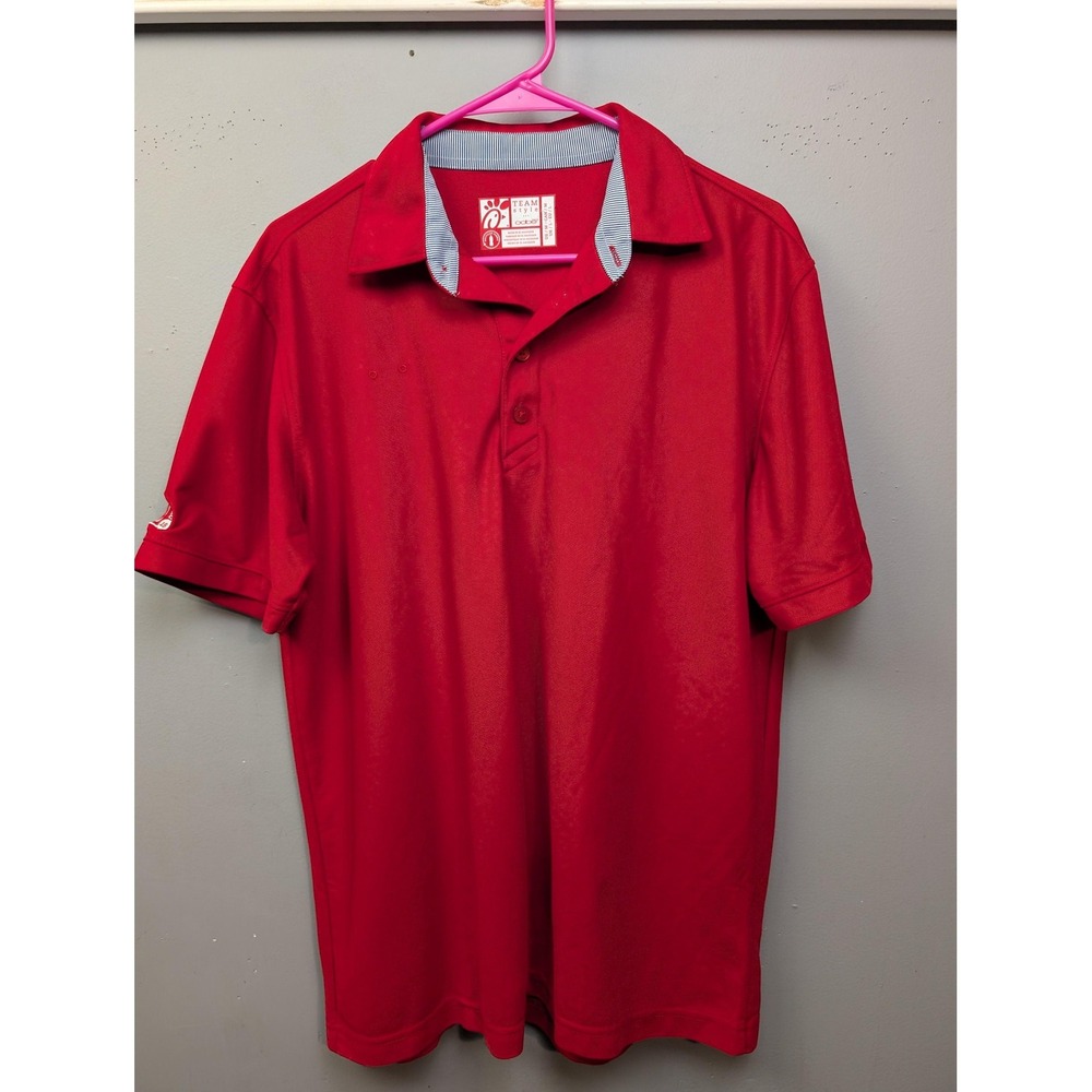 Chick Fil A Oobe Team Polo Shirt Mens Medium Red Recycled Fabric Golf‎ Polyester